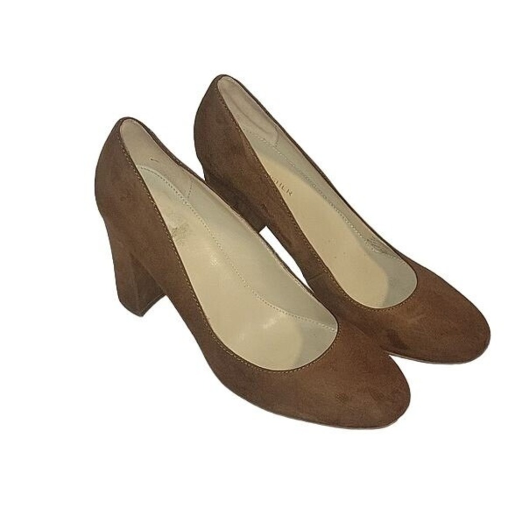 MARC FISHER Women's Caramel Suede Round Toe Heels Pumps 9.5 Business Casual